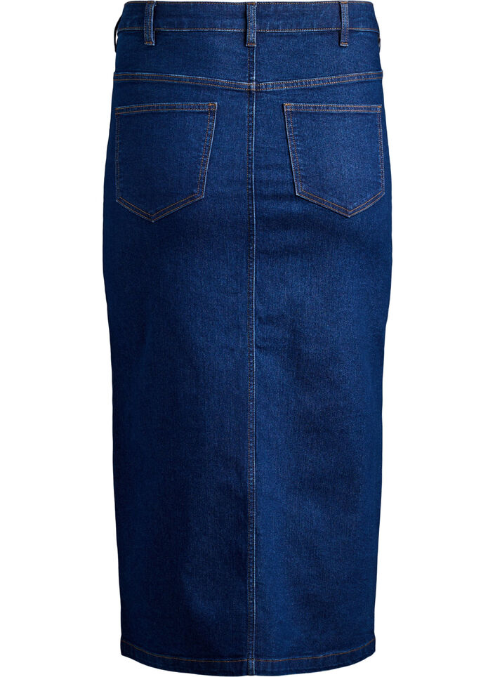 FLASH - Halflange denimrok met een voorsplit, Blauw, Packshot image number 1