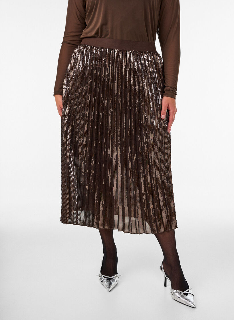 A-lijn midirok met pailletten, Bruin, Model image number 2