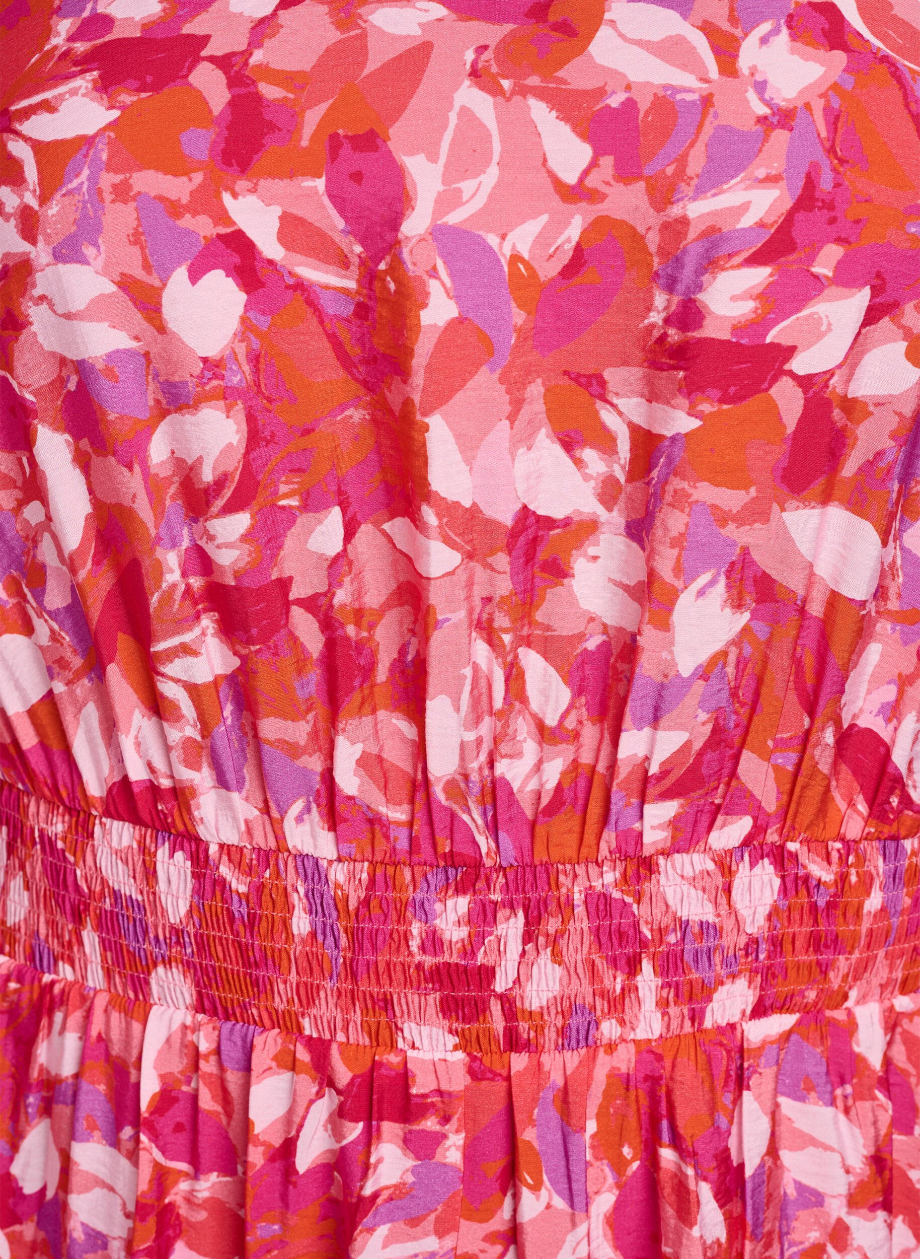 Zizzi Midi-jurk met kleurrijk bladerenpatroon, Roze, Packshot image number 2