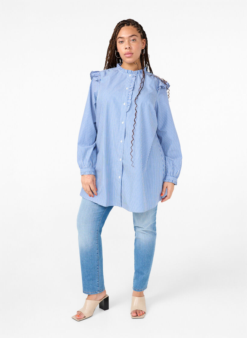 Gestreepte tuniek met ruches, Princess Blue W. St., Model image number 2