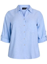 Linnen en viscose shirt met 3/4 mouwen, Blauw