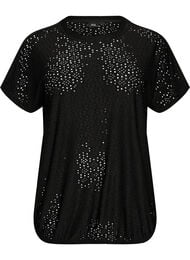 Blouse met oogjesborduurwerk en balloneffect, Zwart