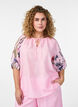 Blouse met bloemenprint mouwen en strikdetail, Roze, Model image number 0