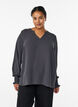 Blouse met smockmanchetten en V-hals, Grijs, Model image number 0