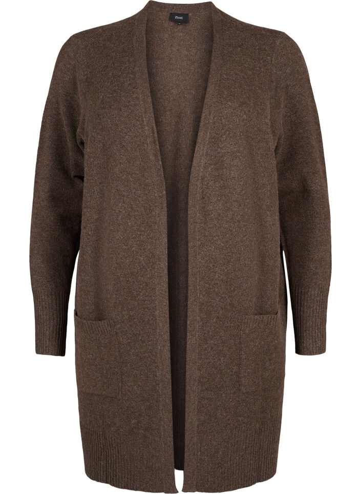 Geribd gebreid vest met zakken, Bruin, Packshot image number 0