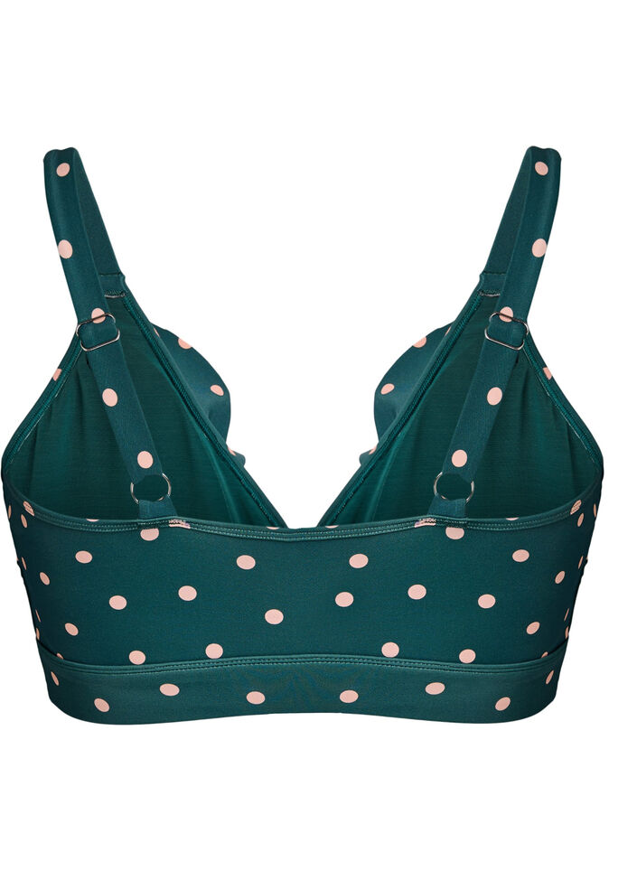 Bikinitop met stippen en ruches, Groen, Packshot image number 1