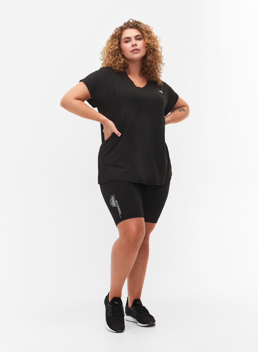 Lange strakke sport shorts met logo, Black, Model image number 2