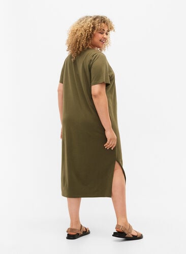 Katoenen jurk met korte mouwen en split, Ivy Green, Model image number 1