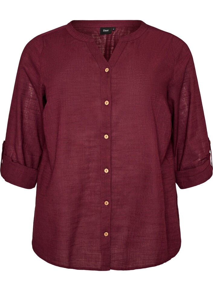Katoenen blouse met een V-hals, Rood, Packshot image number 0