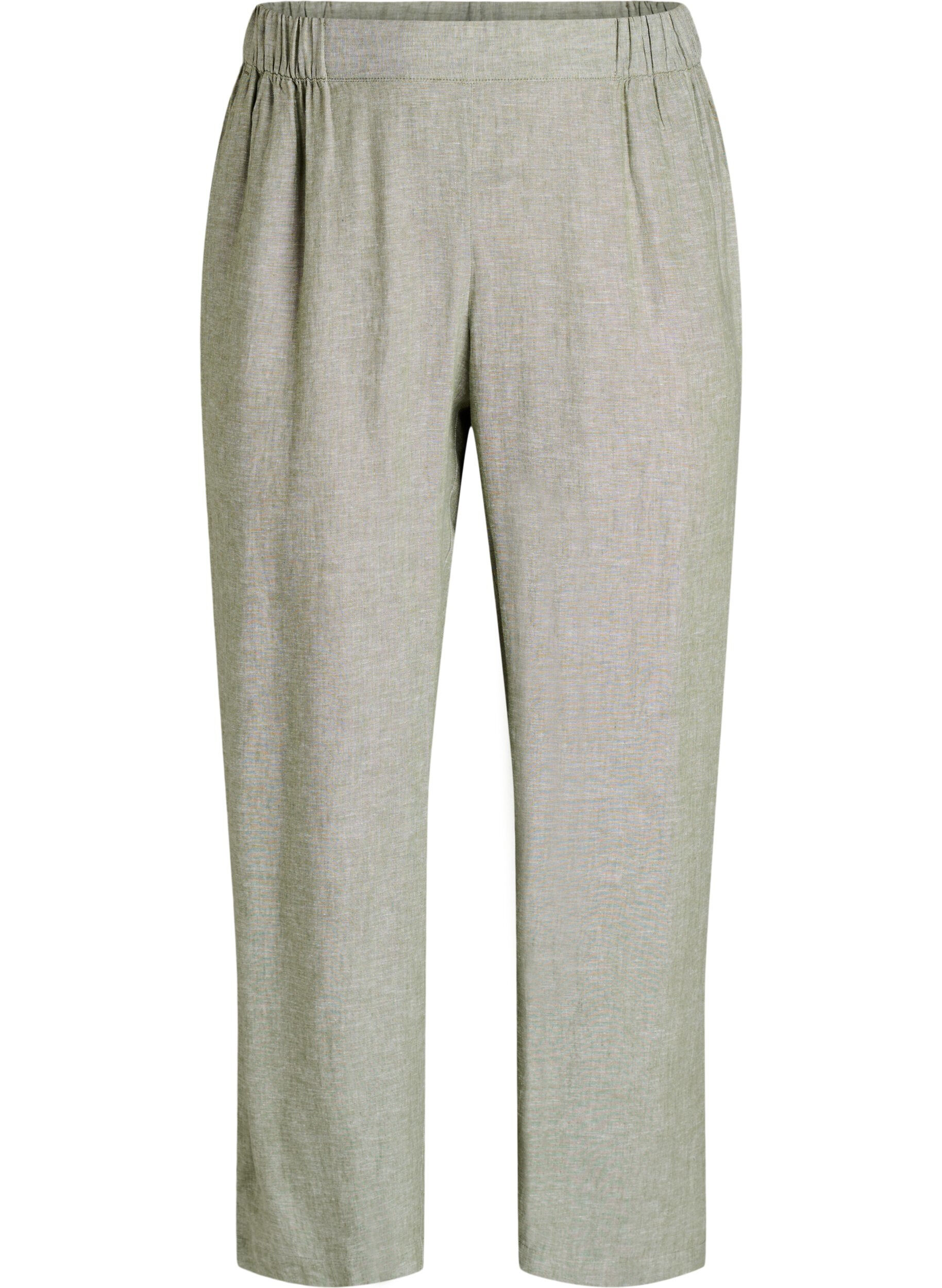 Zizzi Linnen en viscose broek met losse pasvorm, Groen, Packshot image number 0