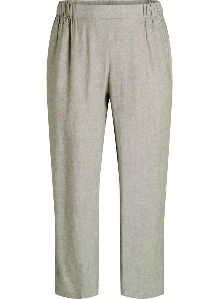 Linnen en viscose broek met losse pasvorm, Groen, Packshot image number 0