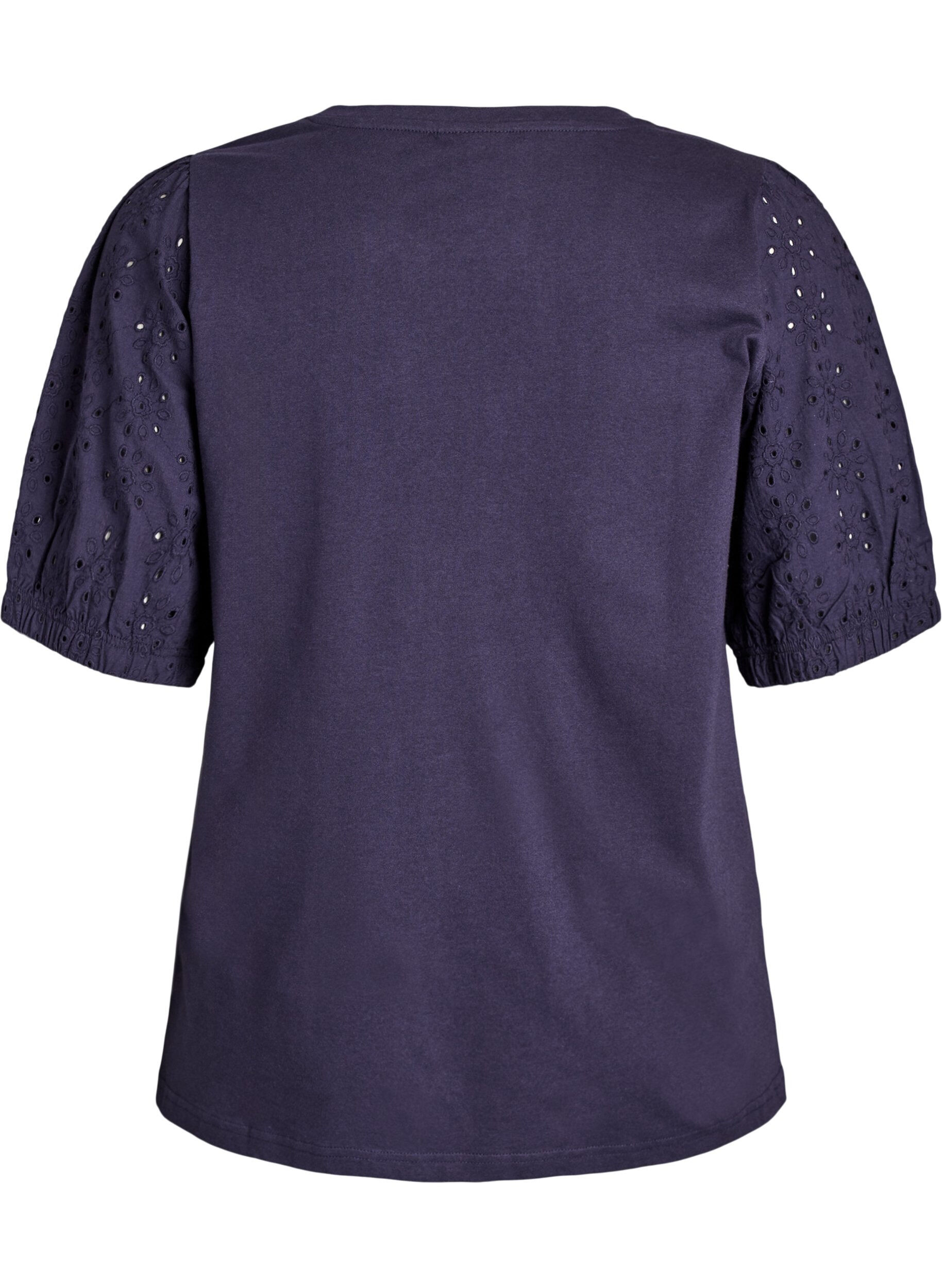 Zizzi T-shirt met mouwen van broderie anglaise, Blauw, Packshot image number 1