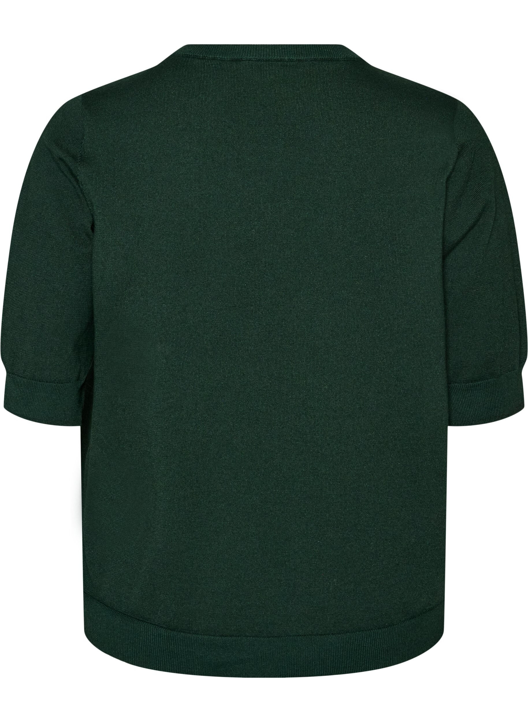 ZizziFijngebreide blouse met korte mouwen, Groen, Packshot image number 1