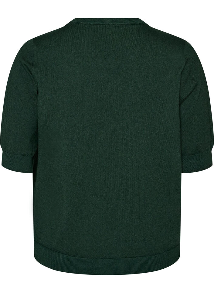 Fijngebreide blouse met korte mouwen, Groen, Packshot image number 1
