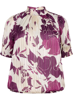  Smock-blouse met korte mouwen en print, D.Purple Graphic AOP, Packshot image number 0