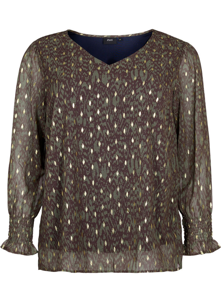 Blouse met print en lange mouwen, Green Ethnic AOP, Packshot image number 0