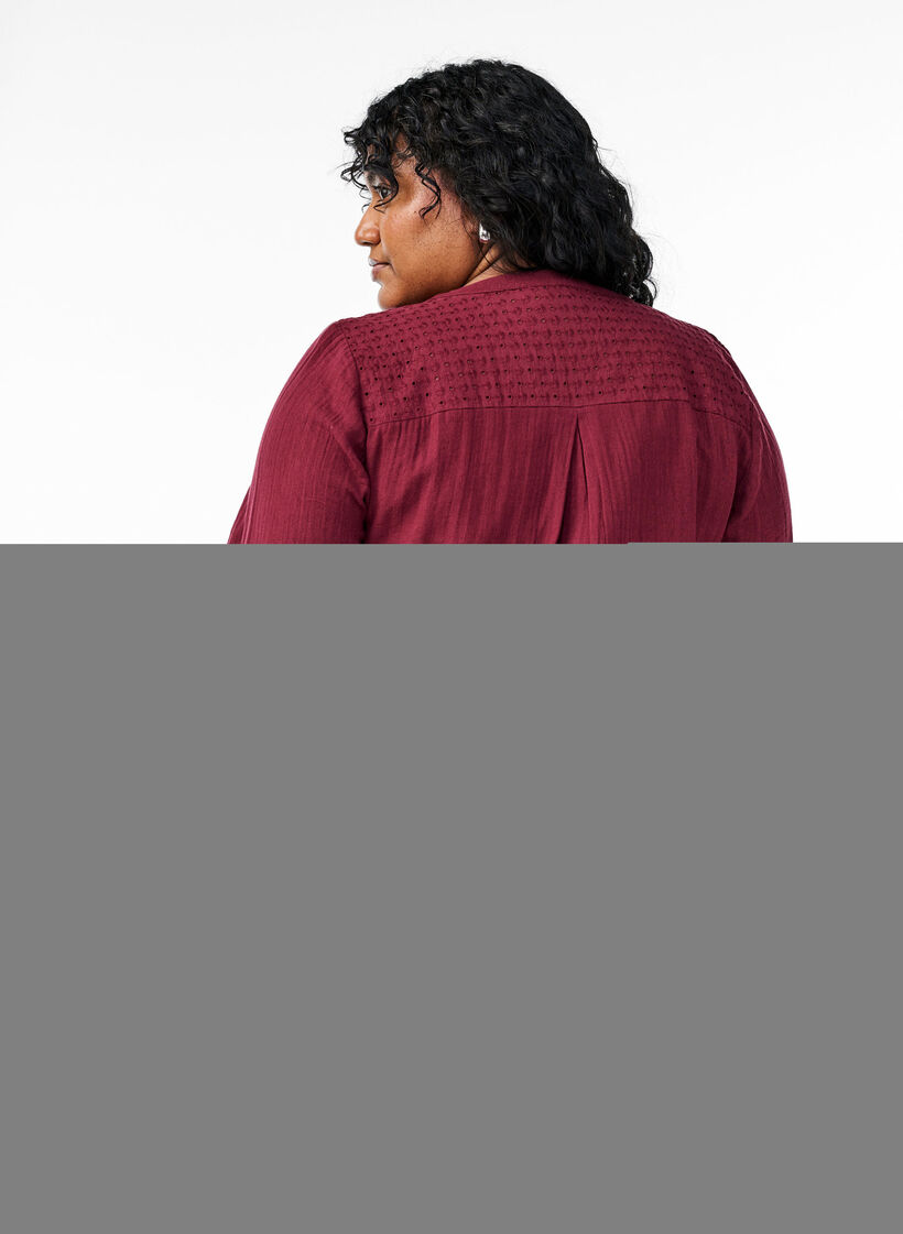 Katoenen mousseline tuniek met broderie anglaise, Donker Bordeaux, Model image number 2