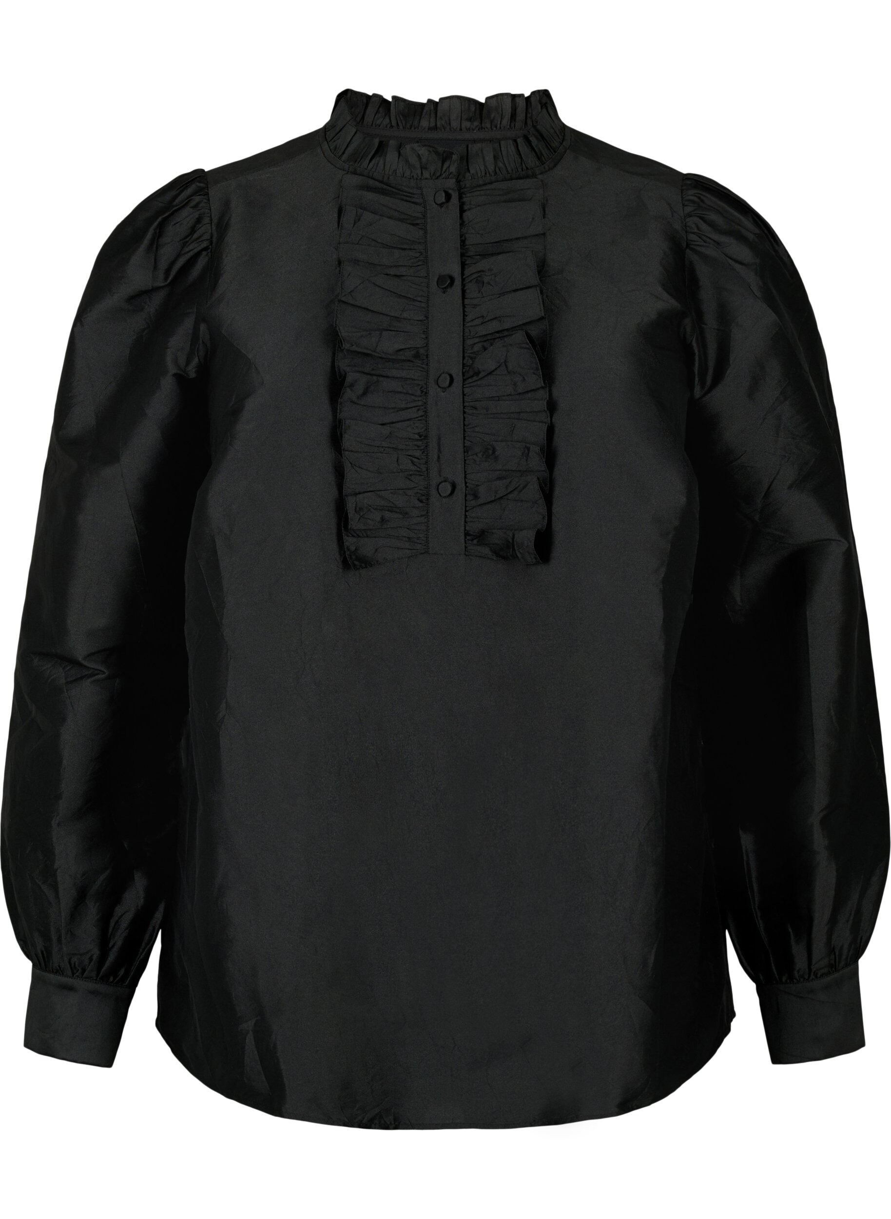 Zizzi Glanzende shirtblouse met ruches, Black, Packshot image number 0