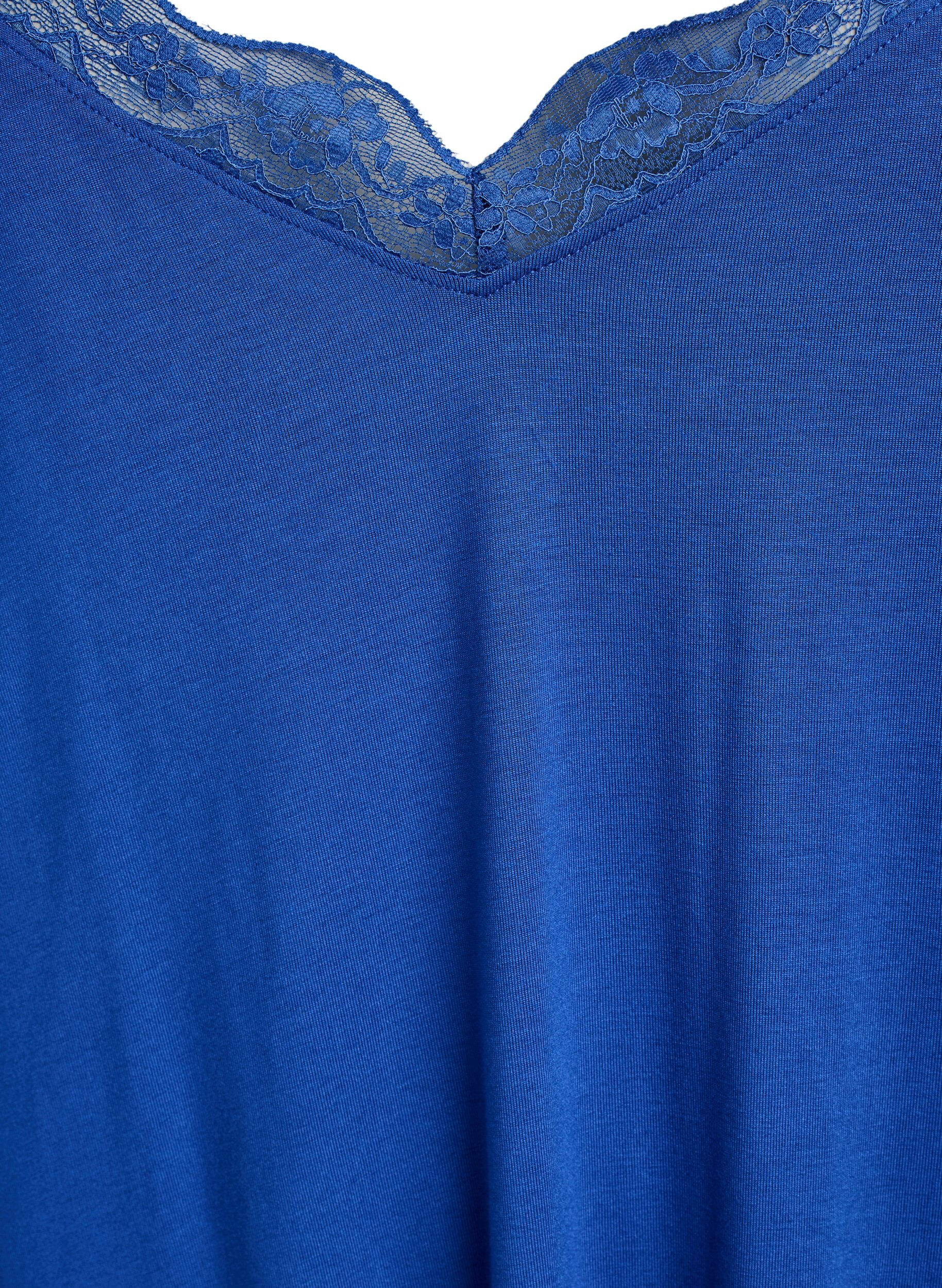 ZizziNachtjapon van viscose met kanten randje, Blauw, Packshot image number 2