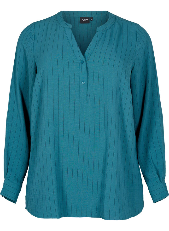 Streepjes overhemdblouse, Groen, Packshot image number 0