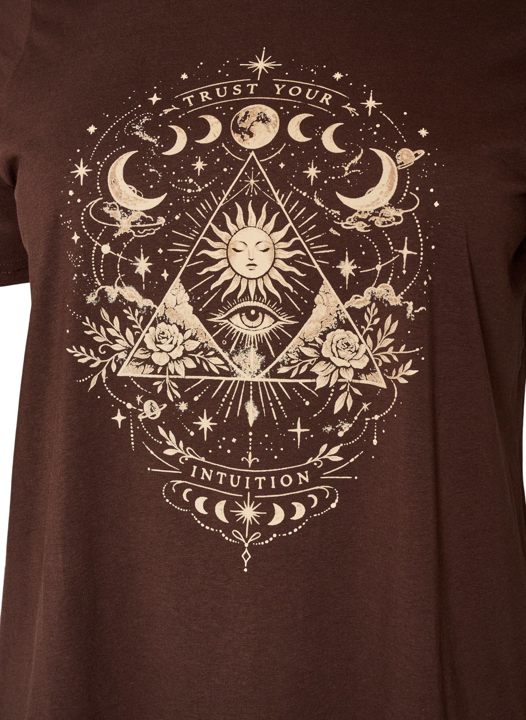 ZizziKatoenen T-shirt met print aan de voorkant, Bruin, Packshot image number 2