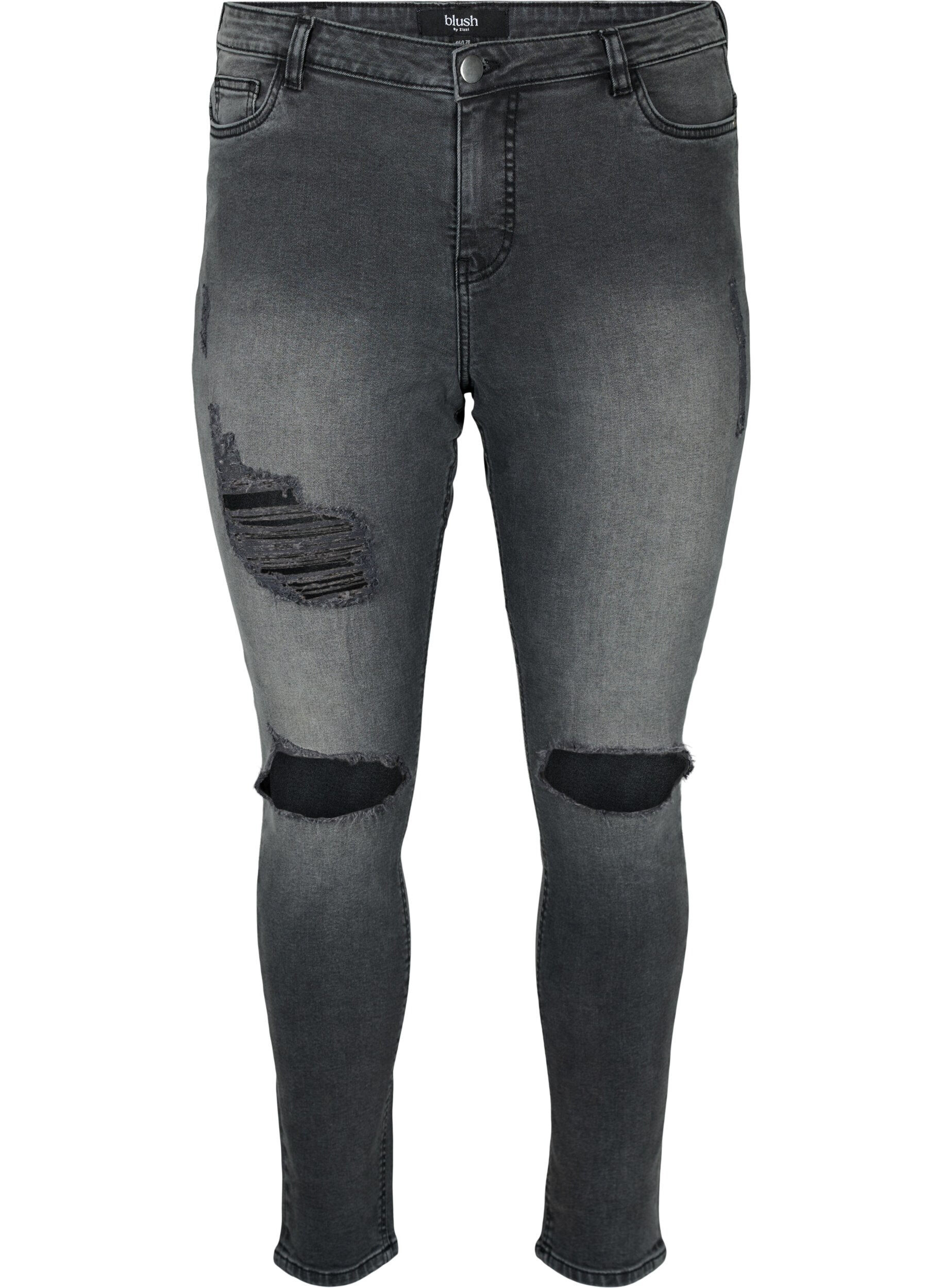 Zizzi Strakke jeans met slijtagedetails, Grey Denim, Packshot image number 0