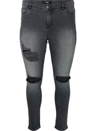 Strakke jeans met slijtagedetails, Grey Denim