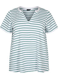 Katoenen t-shirt met strepen en V-hals, B.White/SeaP.Stripes