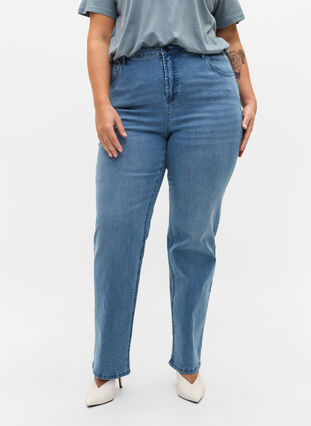Jeans met extra hoge taille, Light blue, Model image number 2