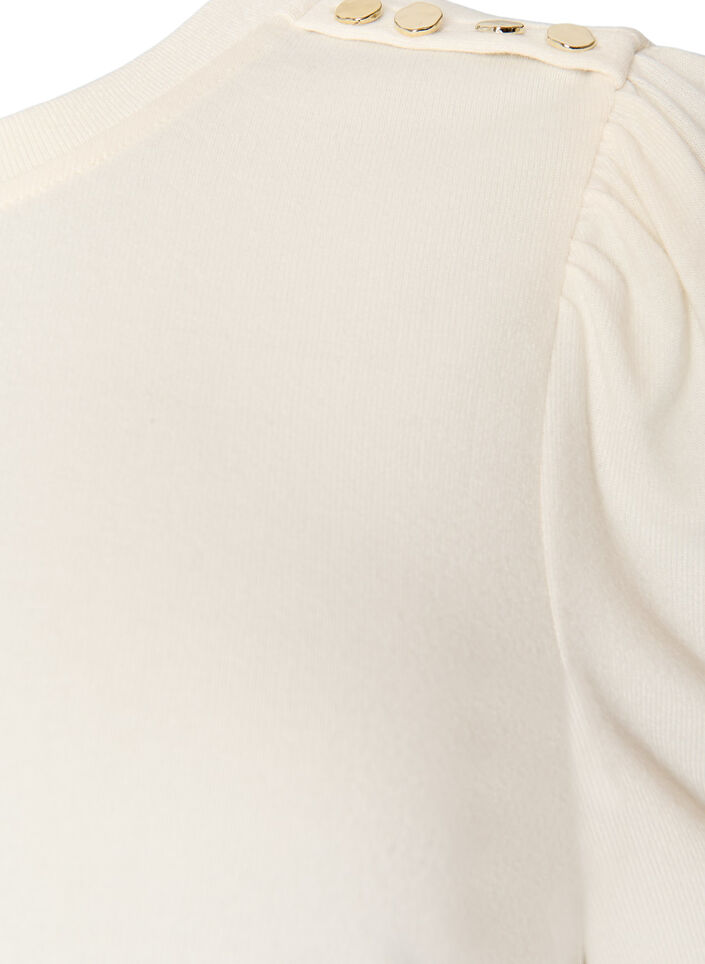 Blouse met knoopdetail en korte pofmouwen, Beige, Packshot image number 2
