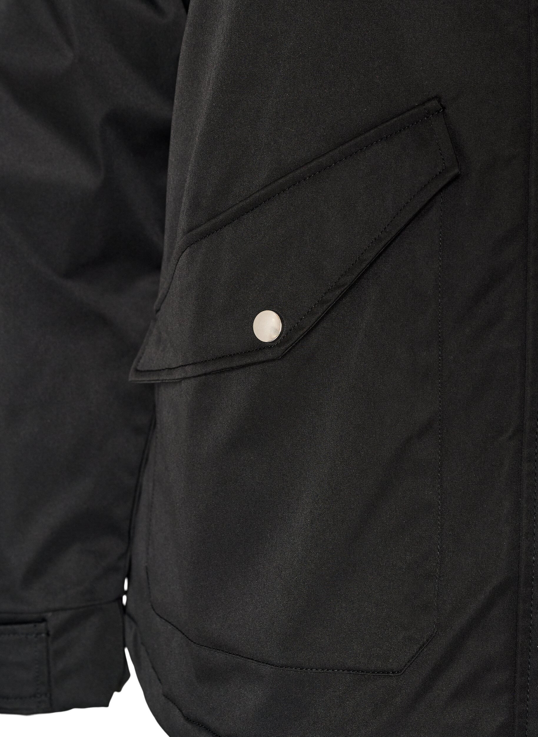 ZizziGewatteerde parka met afneembare capuchon, Zwart, Packshot image number 3
