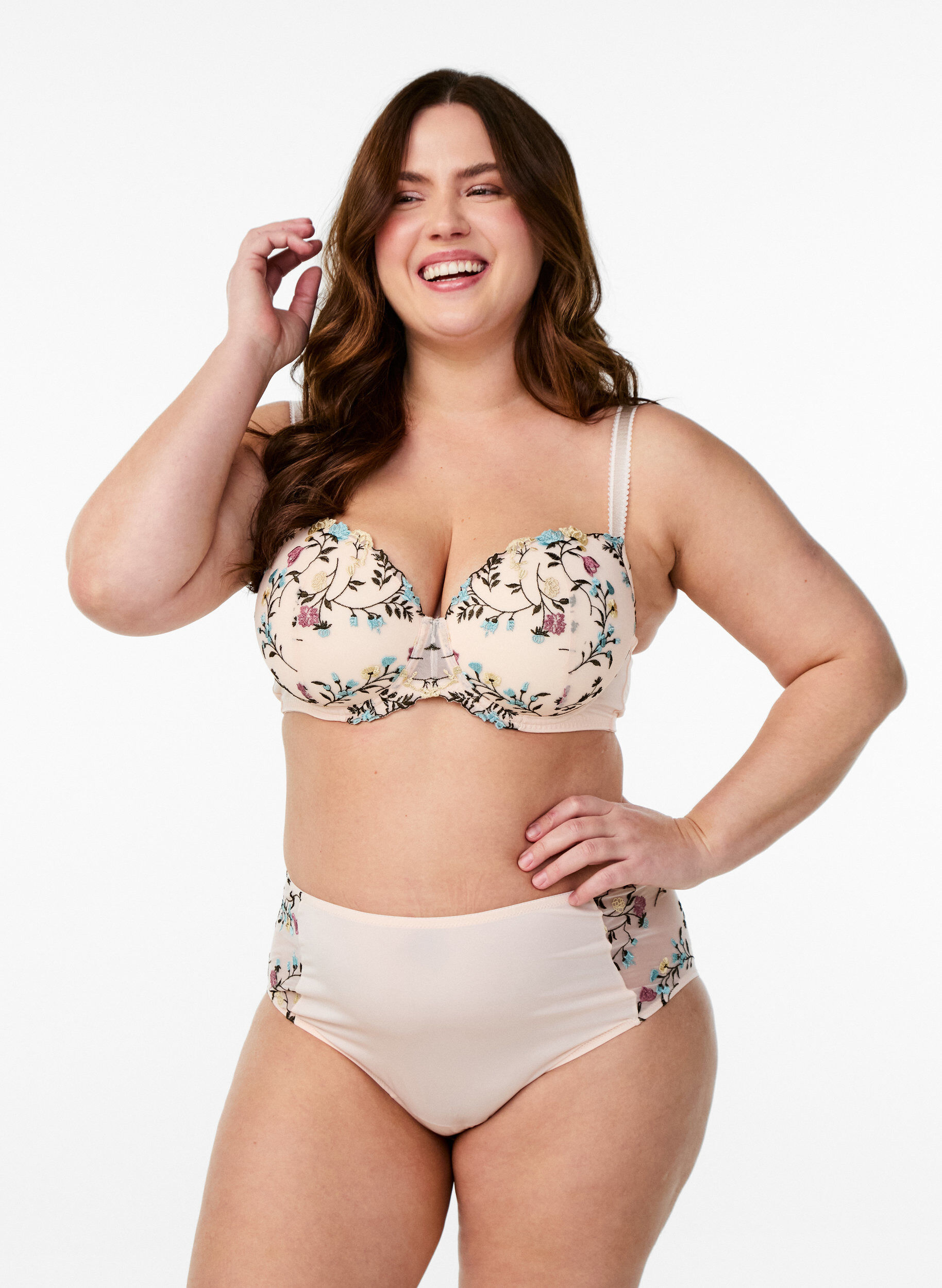Zizzi Microvezel panties met geborduurde bloemen details, Roze, Model image number 0