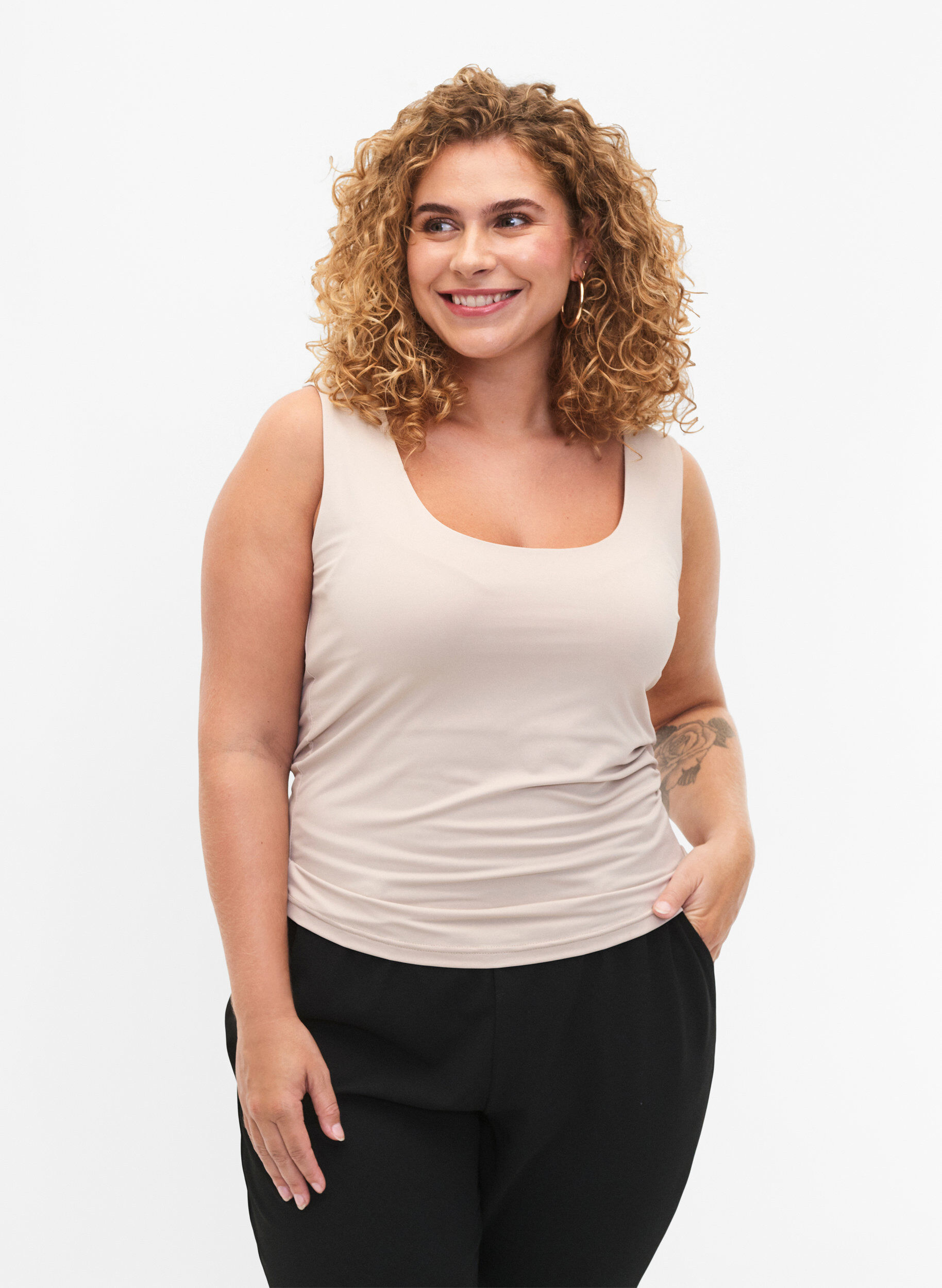 Zizzi Rekbare omkeerbare top, Silver Gray, Model image number 0