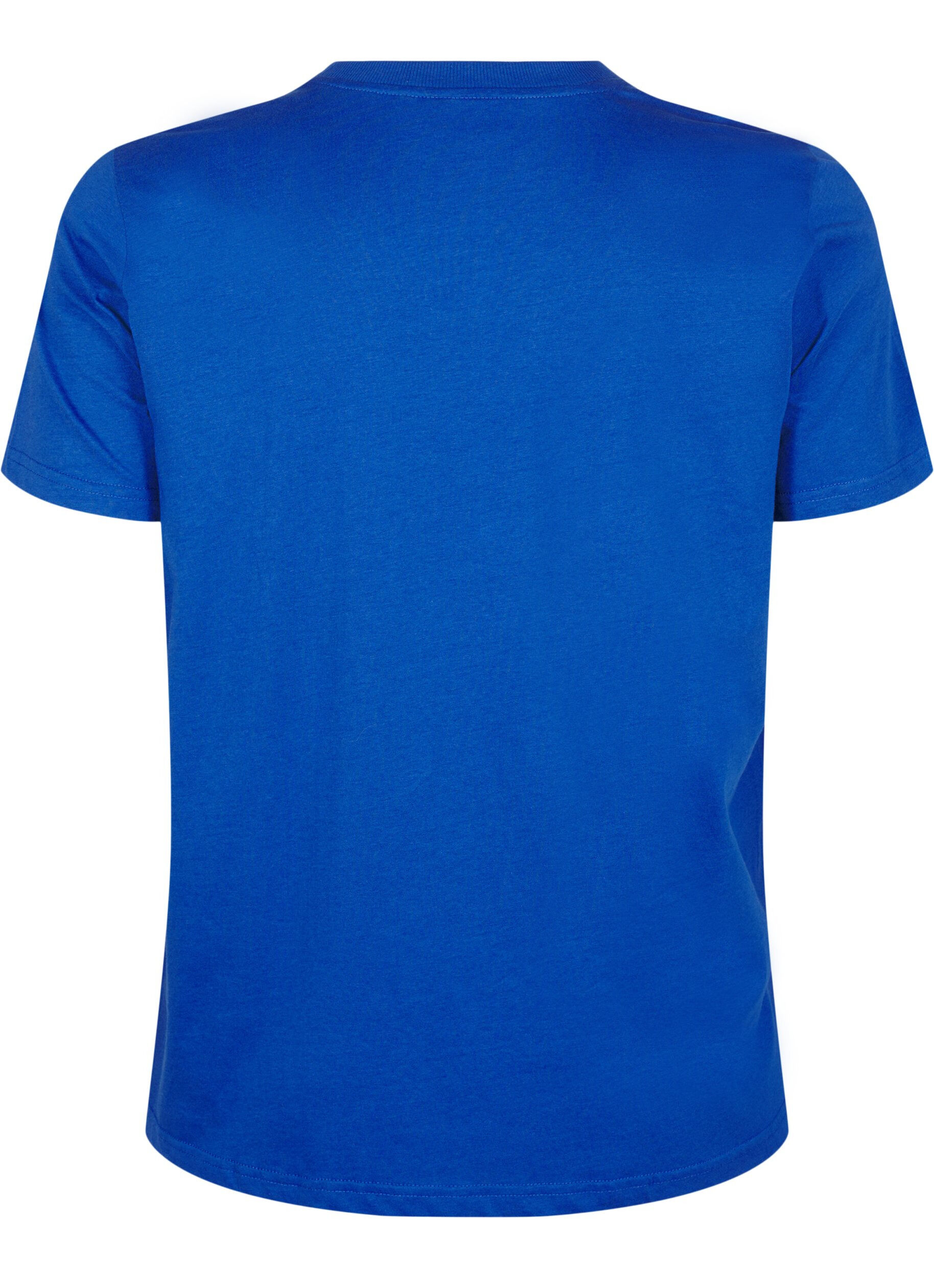 Zizzi Basic katoenen T-shirt met ronde hals, Blauw, Packshot image number 1
