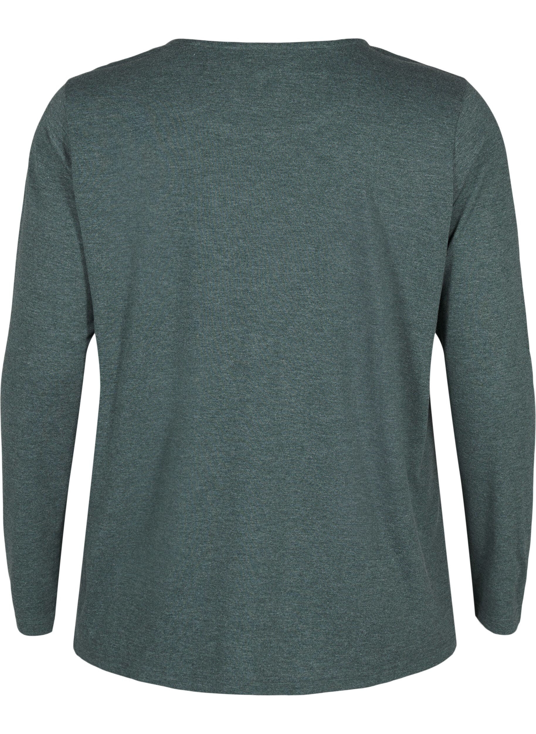 Zizzi T-shirt met lange mouwen en ronde hals, Scarab Mel., Packshot image number 1