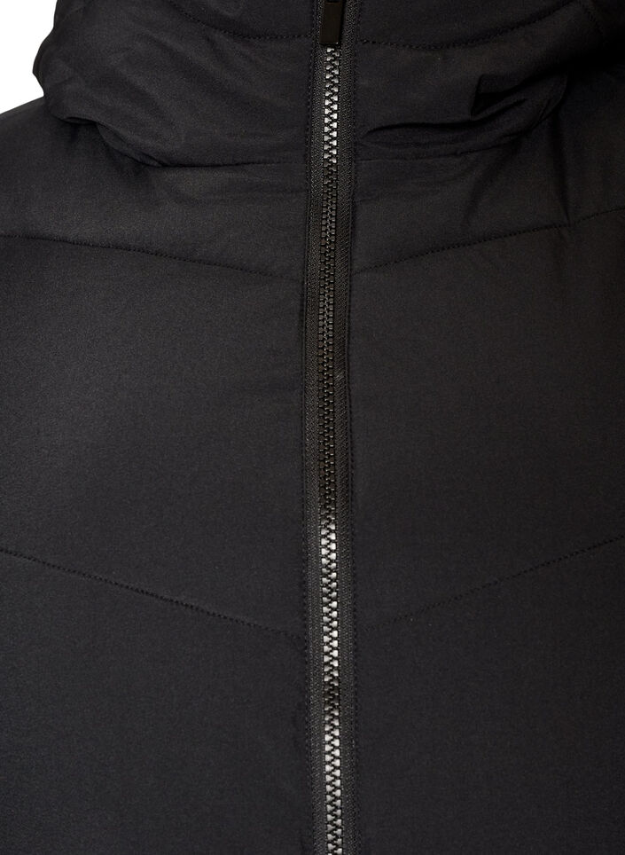 Halflange pufferjas met capuchon, Zwart, Packshot image number 2