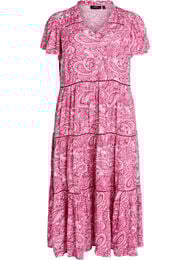Midi-jurk van viscose met patroon, Roze