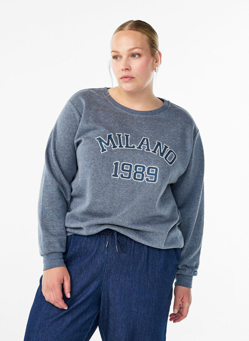 Sweatshirt met geborduurd Milaan-motief, Grijs, Model image number 0