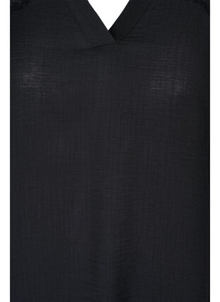 Viscose blouse met 3/4 mouwen en kant detail, Black, Packshot image number 2