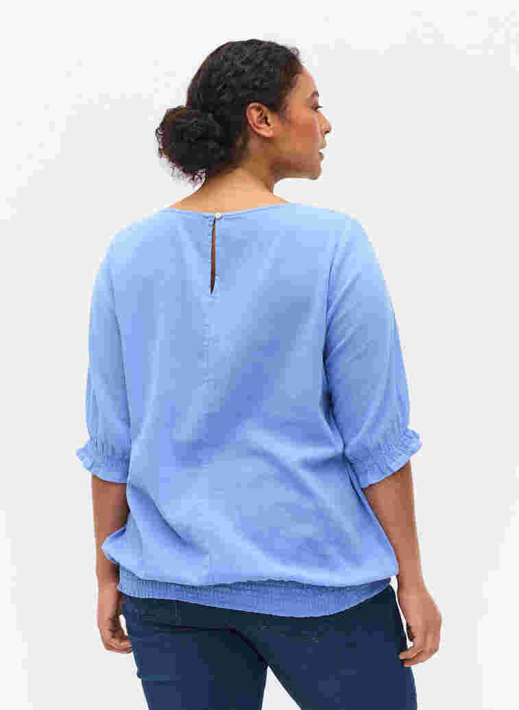 Katoenen blouse met smokwerk en korte mouwen, Wedgewood, Model image number 1