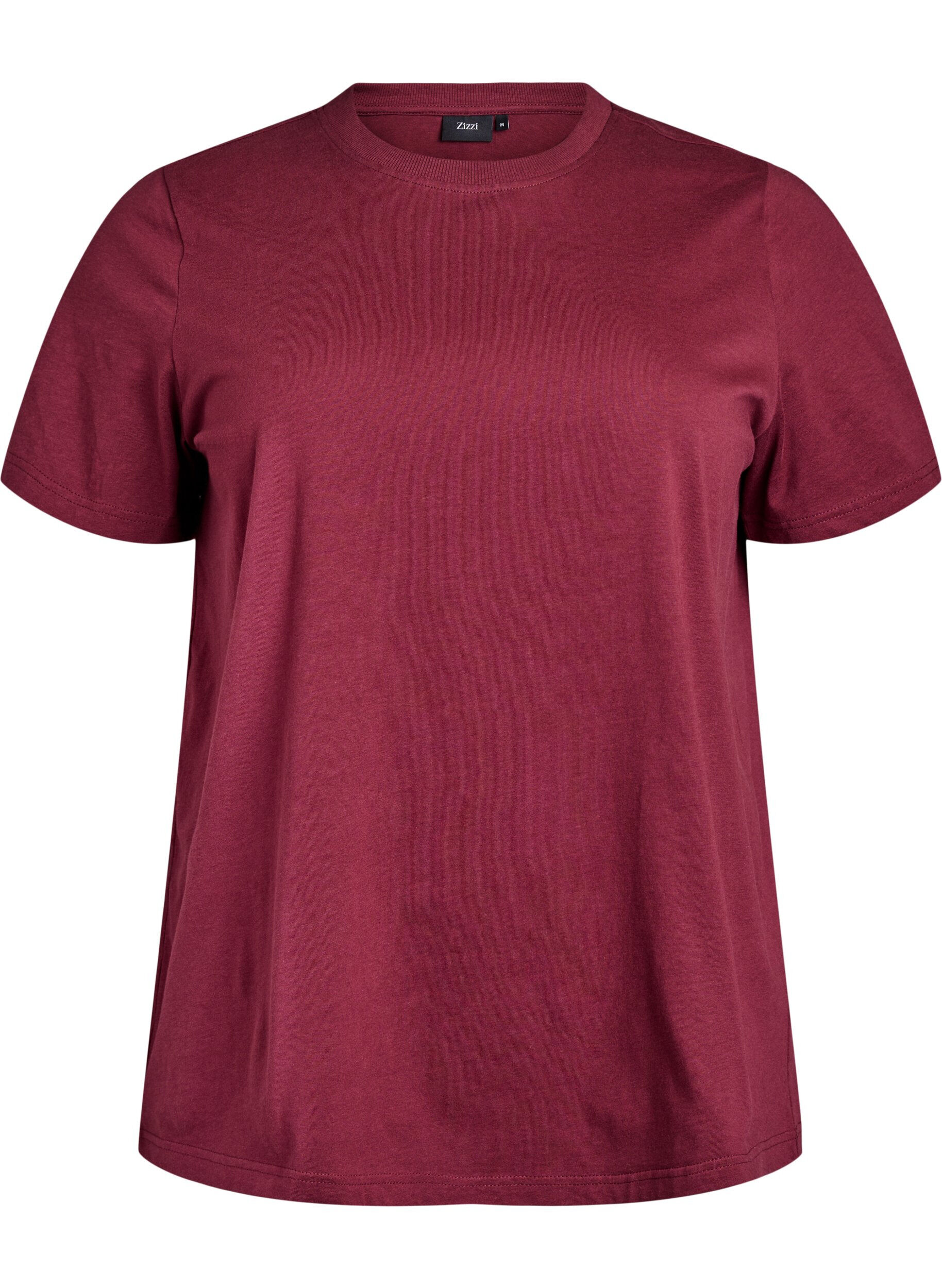 Zizzi Basic katoenen T-shirt met ronde hals, Donker Bordeaux, Packshot image number 0