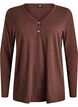 T-shirt met lange mouwen, V-hals en knopen, Bruin, Packshot image number 0