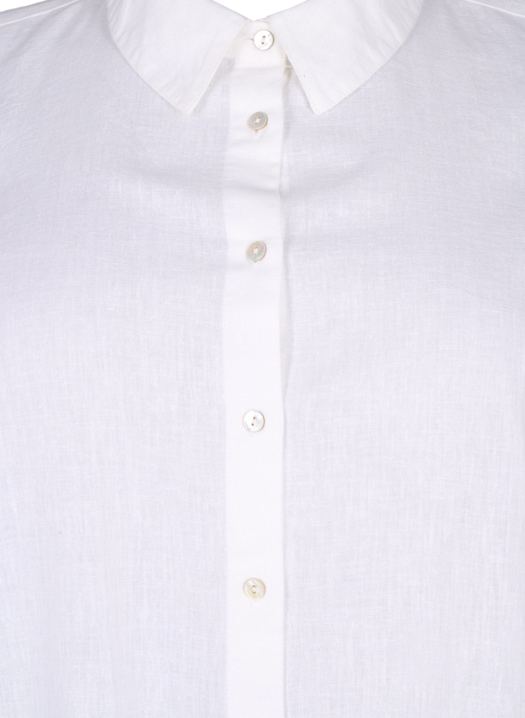 Zizzi Lang shirt van linnen en katoen, Bright White, Packshot image number 2