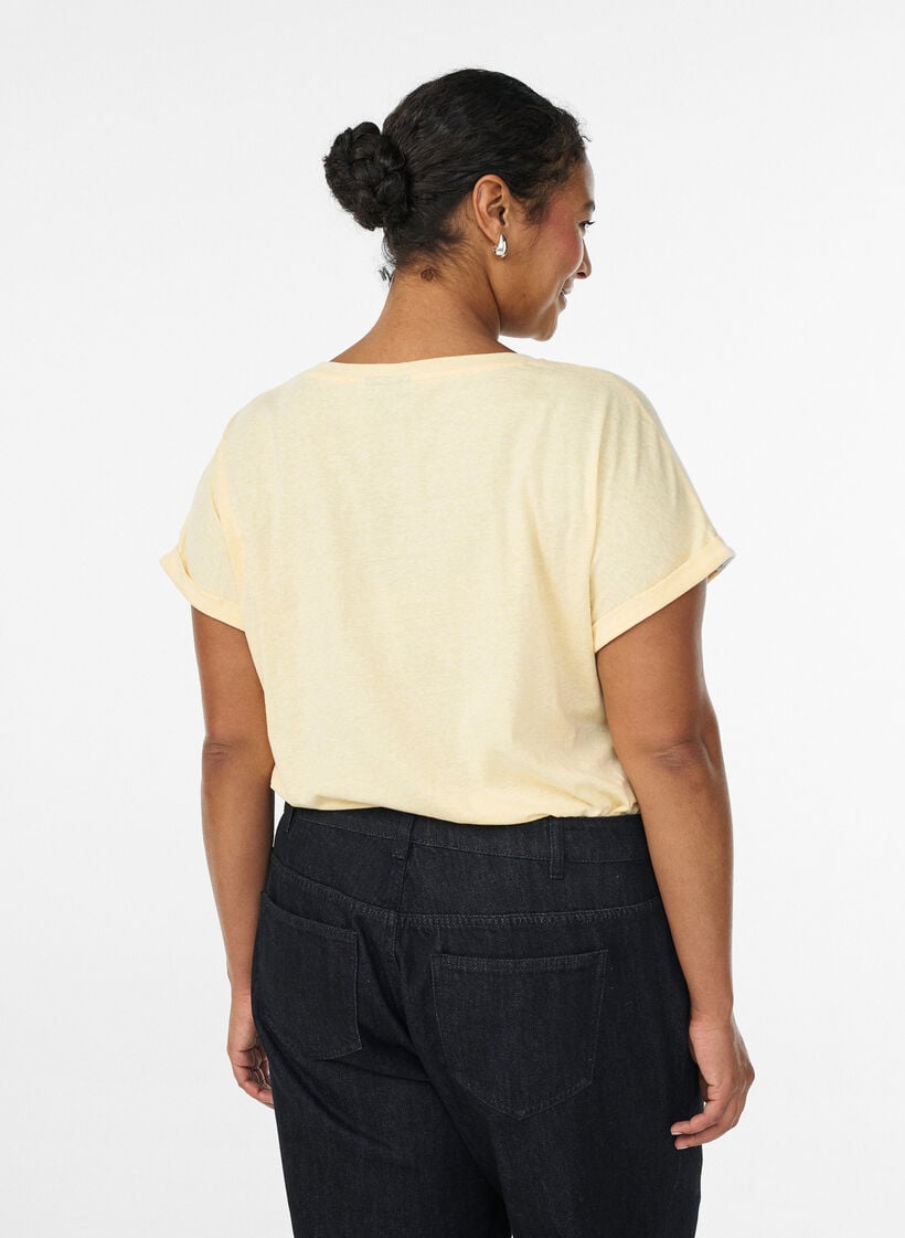 Gem&ecirc;leerd T-shirt met korte mouwen, Geel, Model image number 2