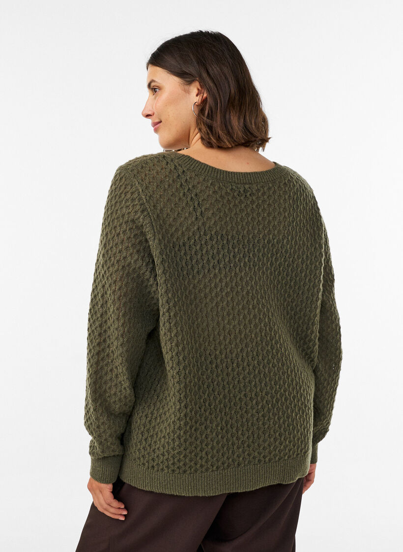 Gebreide blouse met een opengewerkt structuurpatroon, Groen, Model image number 2