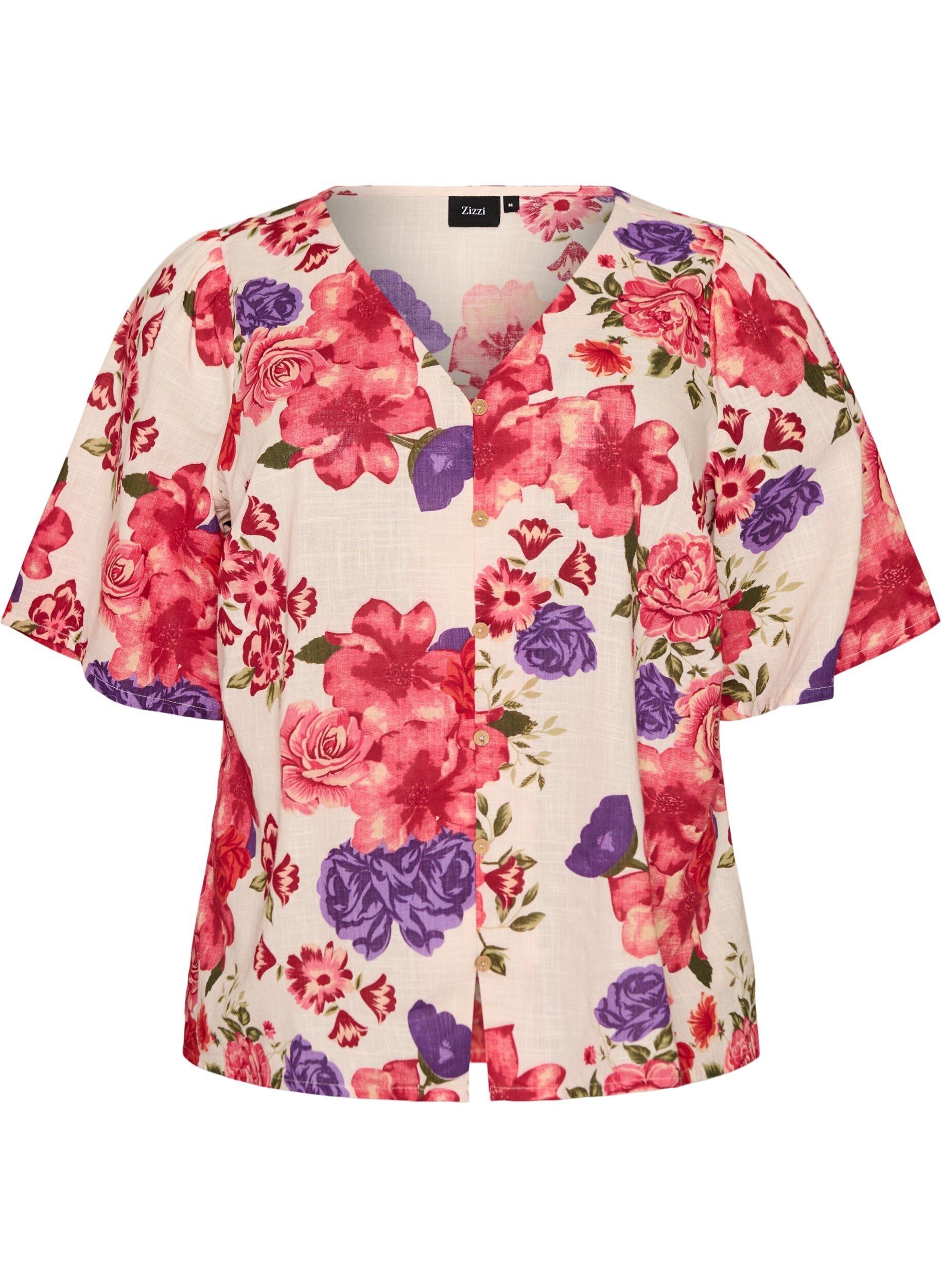 ZizziKatoenen shirt met korte mouwen en een V-hals, Rood, Packshot image number 0