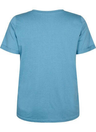 Katoenen t-shirt met v-hals, Aegean Blue, Packshot image number 1