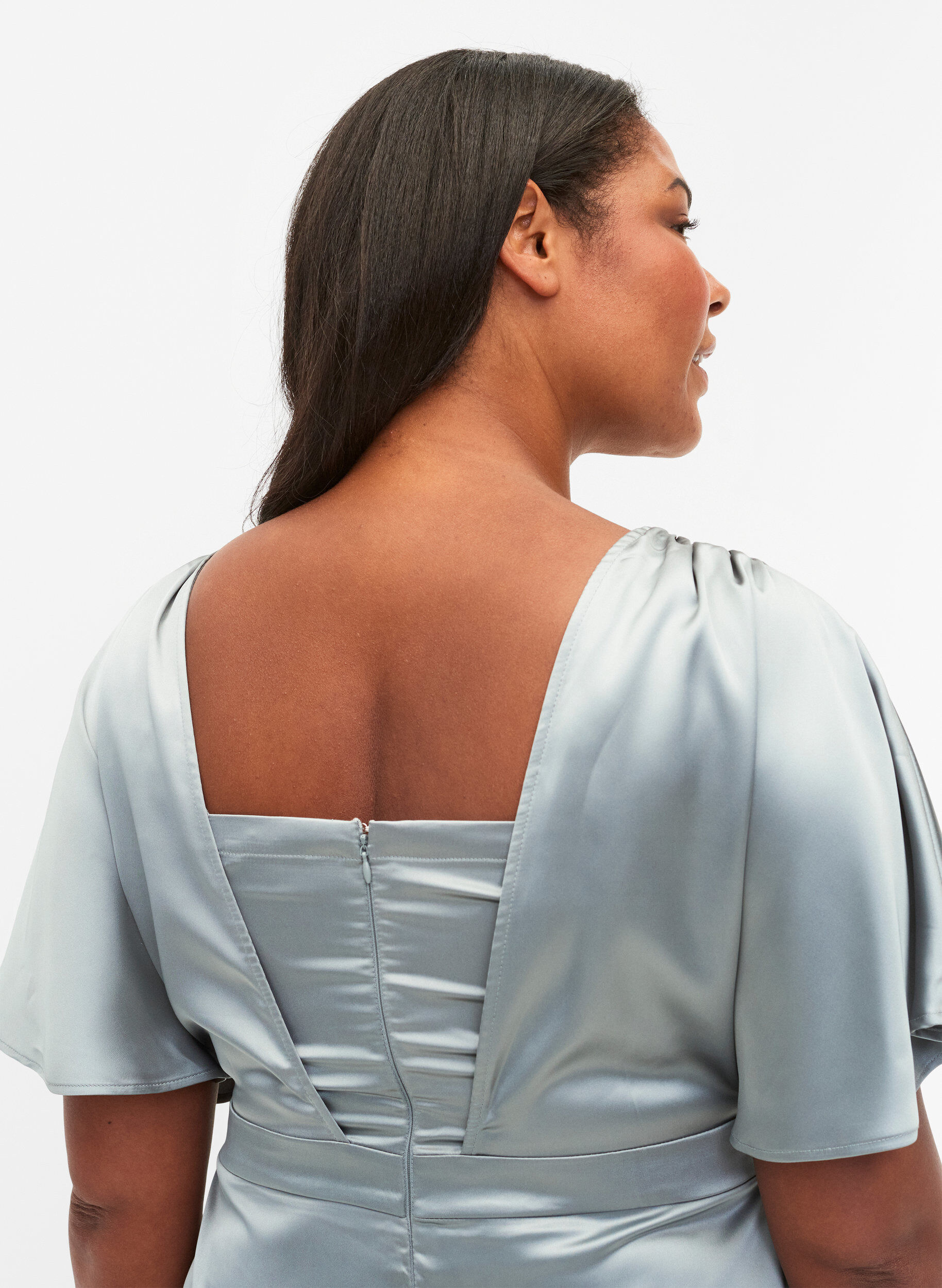 Zizzi Maxi jurk met wikkel en korte mouwen, Silver Blue, Model image number 2