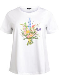 T-shirt in biologisch katoen met bloemenprint, B. White w. Flower