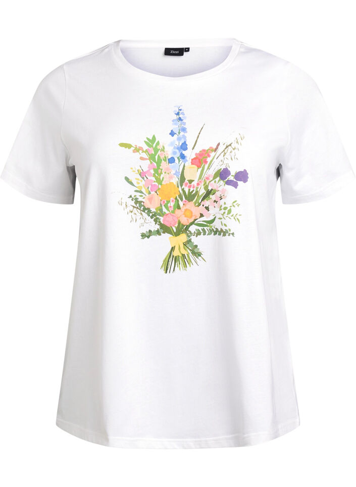 T-shirt in biologisch katoen met bloemenprint, B. White w. Flower, Packshot image number 0